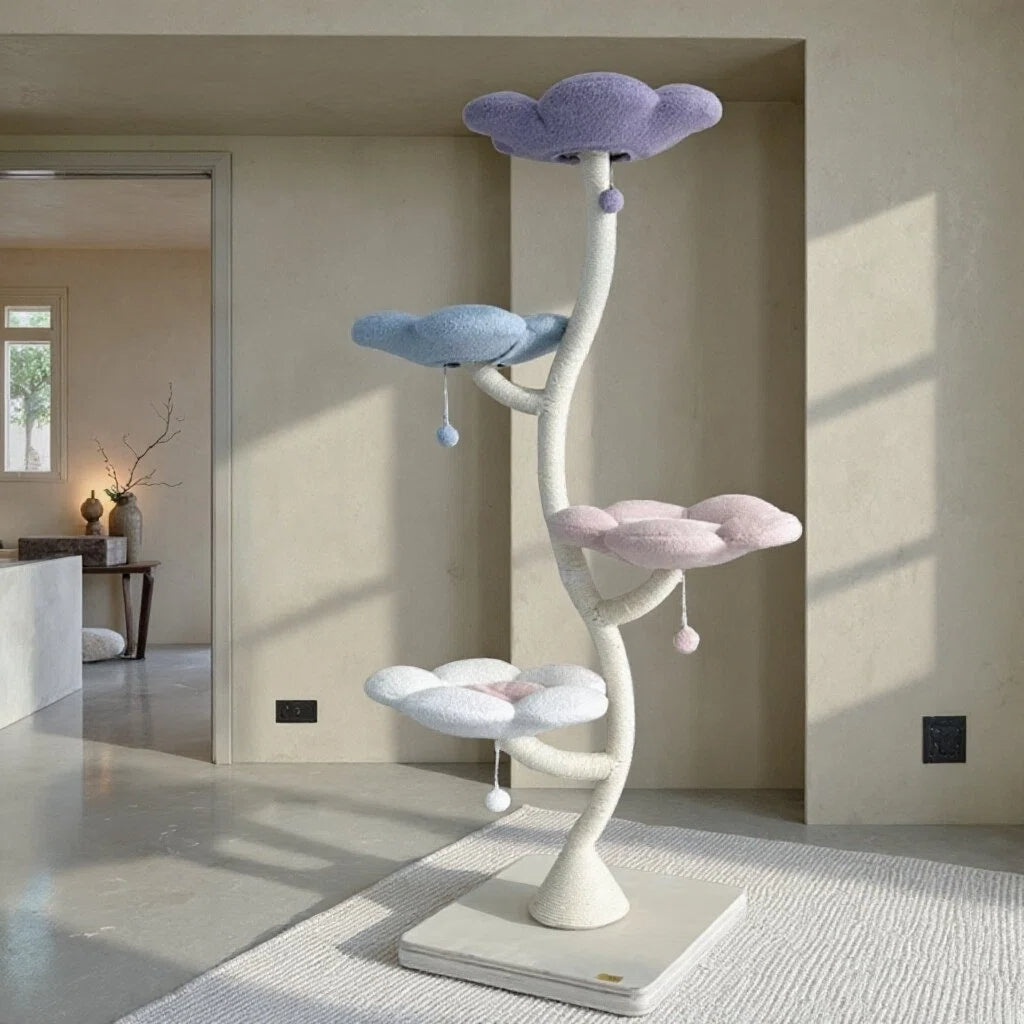Wonderland 4-Flower Cat Tree — A Soft Fabric Blossom Tower with Four Petal Beds Designed to Bring Comfort, Security, and Elevated Play to Modern Cats