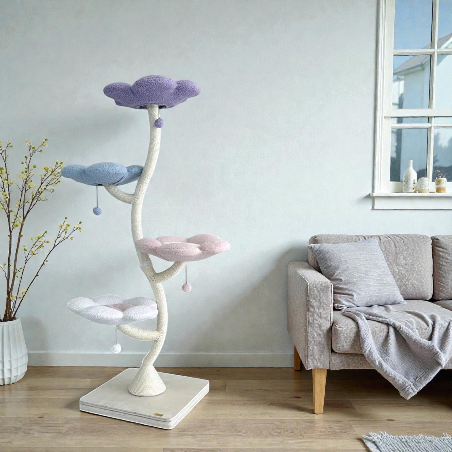 Wonderland 4-Flower Cat Tree — A Soft Fabric Blossom Tower with Four Petal Beds Designed to Bring Comfort, Security, and Elevated Play to Modern Cats