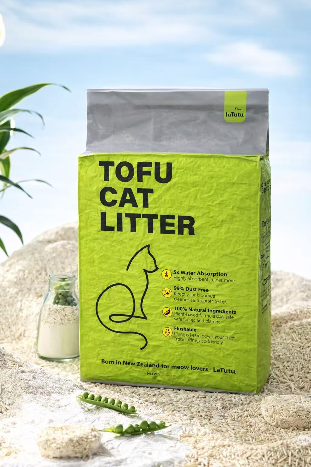 Latutu Nature Clamping Tofu Cat Litter 2.5KG/6L Flushable Nature scent