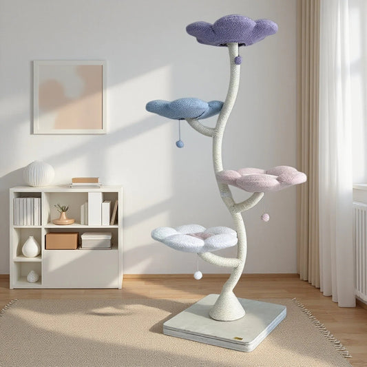 Wonderland 4-Flower Cat Tree — A Soft Fabric Blossom Tower with Four Petal Beds Designed to Bring Comfort, Security, and Elevated Play to Modern Cats